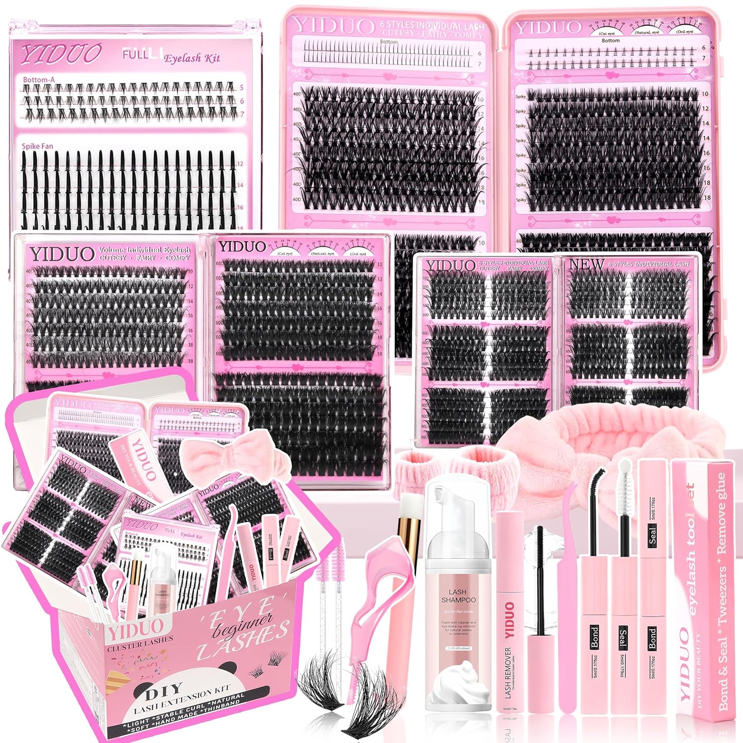 Lashes Clusters Kit 1846Pcs Bulk Packs Volume False Eyelash Extensions D Curl Wispy Individual Eyelashes, Volume Studio Effect, Wholesale Large Pack with Glue&Seal|Tweezers|Removers|Cleanser-Velvo Beauty
