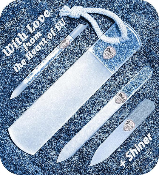 GLADZY Czech Glass Nail File Set - Multifunctional Nail Shiner Buffer, Callus Remover Foot Rasp, Glass Cuticle Pusher Manicure Stick, Etched Surface, Professional Nail Care Tool, Made in EU-Velvo Beauty
