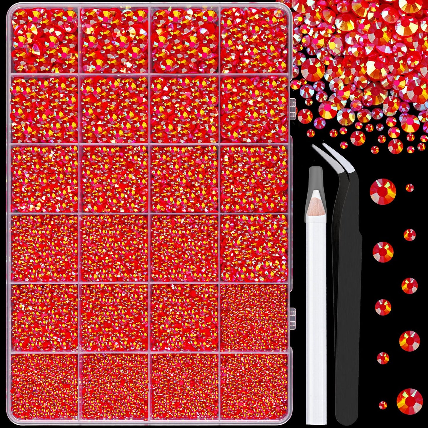 25000Pcs Resin Jelly Rhinestones for Crafting, Red AB 2-6mm Mixed Sizes Non Hotfix Flatback Gems, Bedazzling Crystal for DIY Crafts Clothing Tumblers Mugs Shoes Fabric Nail Art-Velvo Beauty