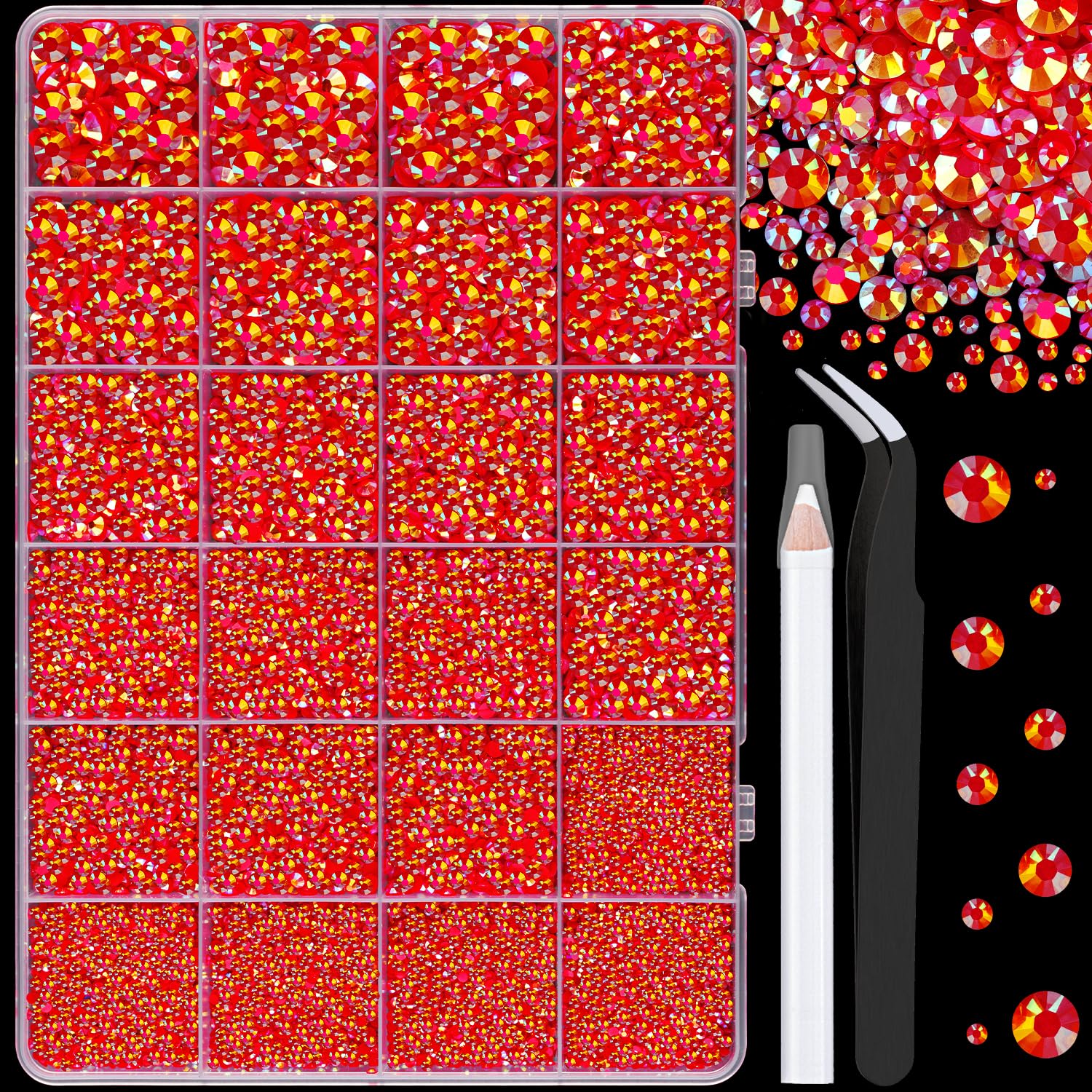 25000Pcs Resin Jelly Rhinestones for Crafting, Red AB 2-6mm Mixed Sizes Non Hotfix Flatback Gems, Bedazzling Crystal for DIY Crafts Clothing Tumblers Mugs Shoes Fabric Nail Art-Velvo Beauty