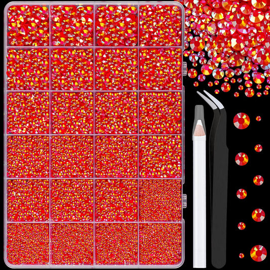 25000Pcs Resin Jelly Rhinestones for Crafting, Red AB 2-6mm Mixed Sizes Non Hotfix Flatback Gems, Bedazzling Crystal for DIY Crafts Clothing Tumblers Mugs Shoes Fabric Nail Art-Velvo Beauty
