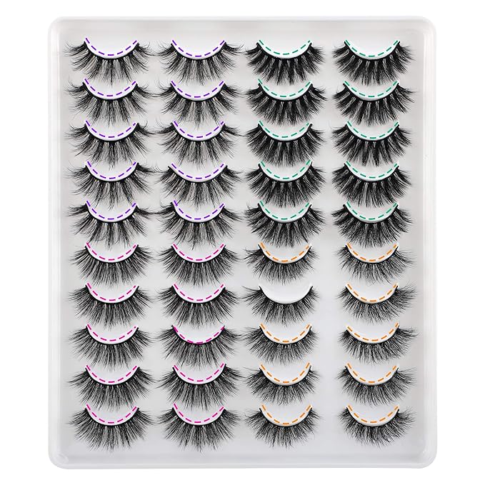 JIMIRE 20 Pairs False Eyelashes 4 Styles Mink Eyelashes Fluffy Pack 3D Volume Faux Mink Cat Eye Lashes Pack-Velvo Beauty