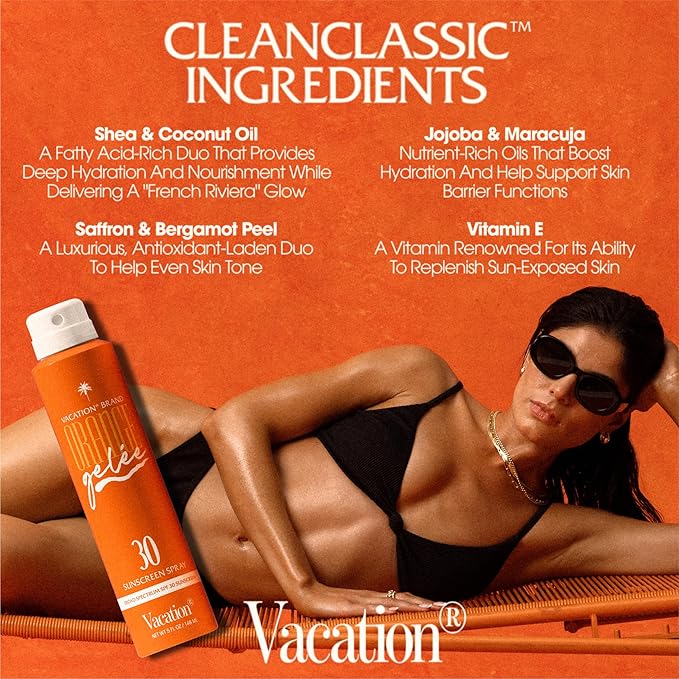 Vacation Orange Gelée SPF 30 Sunscreen Spray Oil & Air Freshener Bundle, Tanning Oil with SPF, Suntan Lotion Spray, Transparent on All Skin Tones, Dermatologist-Tested, Vegan, 5 Fl. Oz.-Velvo Beauty