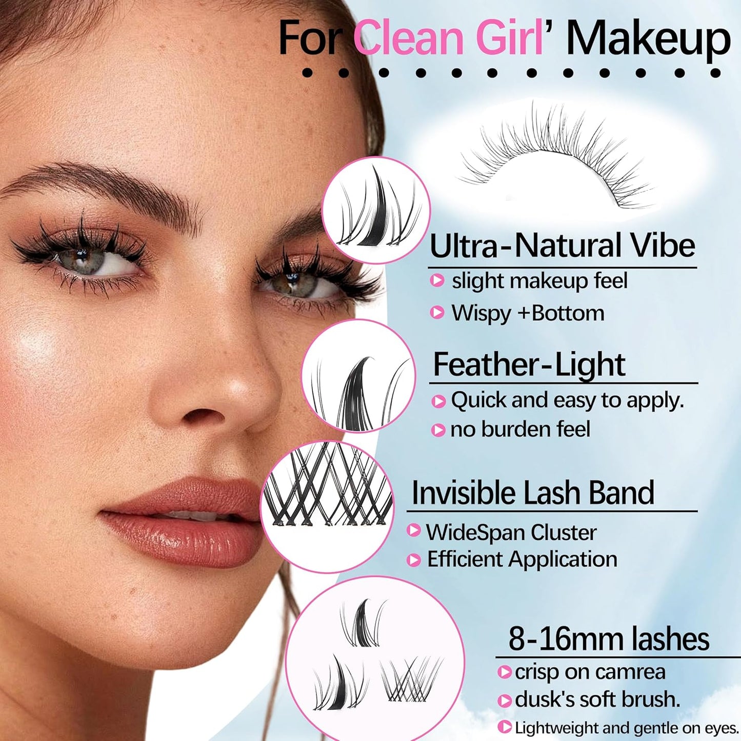 Fairy Manga lashes Clusters with Bottom Lashes Clusters Kit Gift Packs 604Pcs 5-16mm Soft Extension False Eyelash D Curl Wispy Natural Wet-Look Lashes Extensions Combo Pack with Glue Removers-Velvo Beauty
