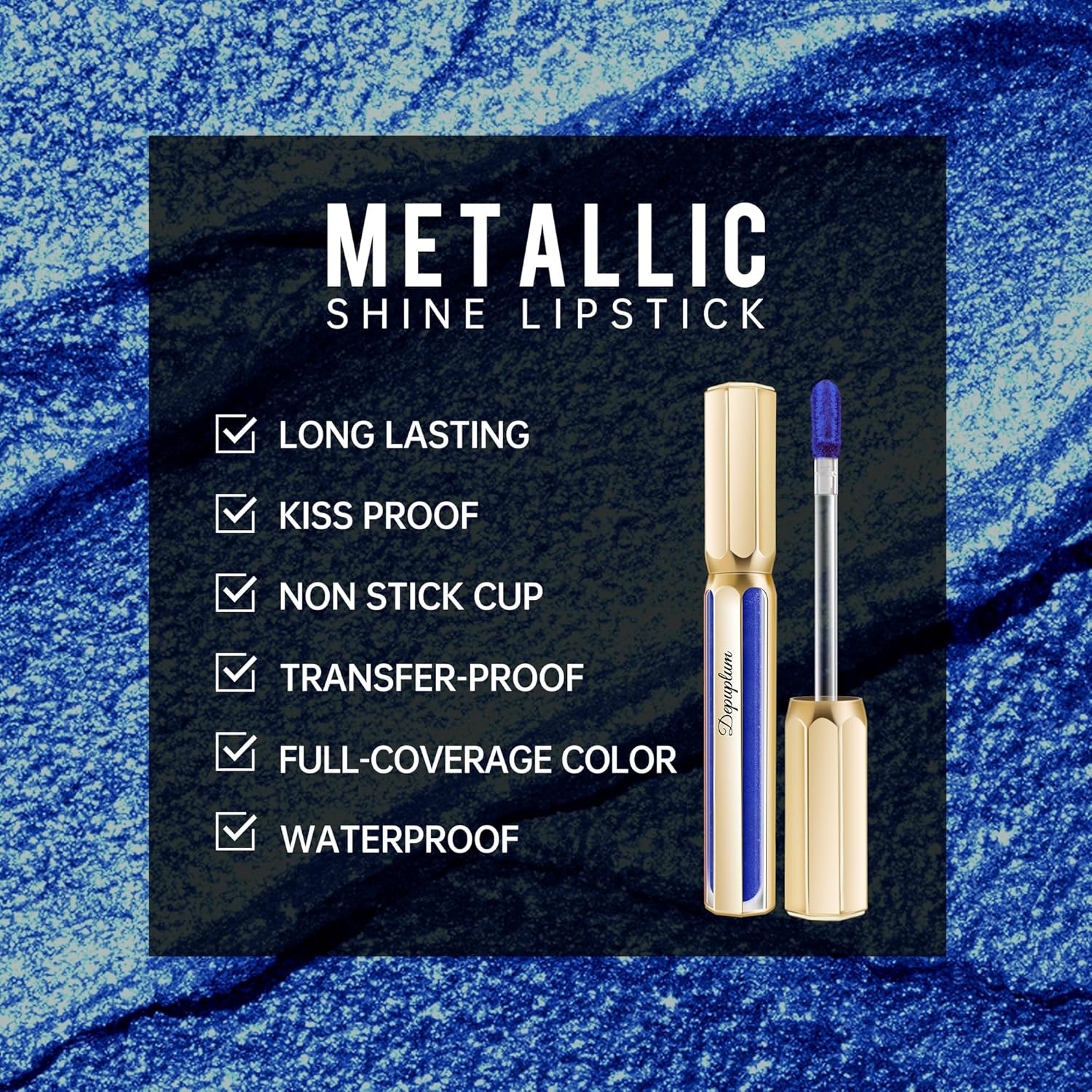 Blue Lipsticks for Women Metallic Lipstick Long Lasting Non Stick Cup Lip Gloss, Shimmer Lightweight Hydrating Full Coverage Lip Color, DP118 R&B-Velvo Beauty