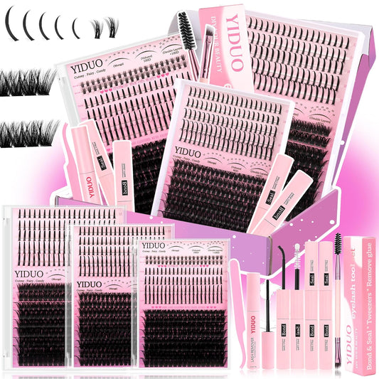Lashes Clusters Kit with Spikes Bottom Extensions False Eyelashes 816Pcs Bulk Packs with 2X Bond&Seal Volume D Curl Wispy Individual Fake Eyelash Wholesale Large Pack for Beginners Gift Choice-Velvo Beauty