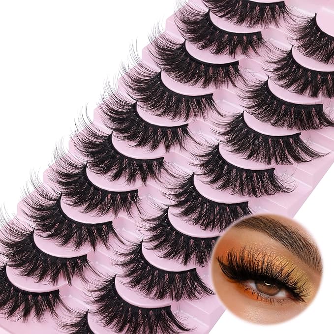 FANXITON False Eyelashes Fluffy Mink Lashes 20 mm Cat Eye Lashes Long 5D Wispy Dramatic 10 Pairs Pack-Velvo Beauty