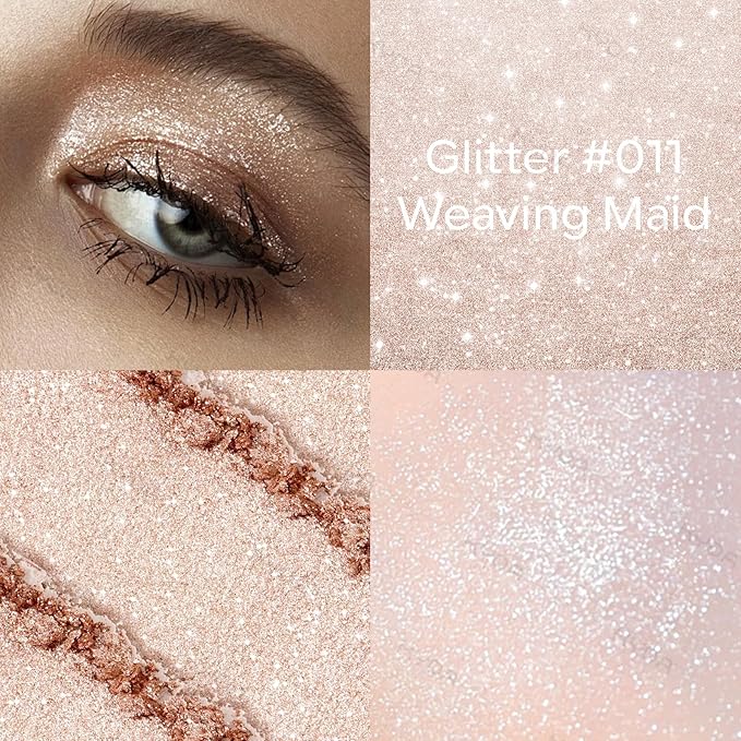 KYDA Single Glitter Eyeshadow, Pale Champagne Sheer Glow Eyeshadow, Ultra-fine Lightweight Powder, Multiuse Blendable Formula, Daily Glossy Eyes Makeup, Weaving Maid-Velvo Beauty