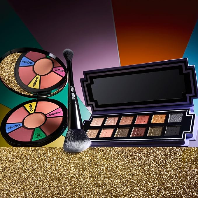 LAURA GELLER NEW YORK Wheel fo Fortune Eye and Cheek Palette Kit - Prizewinnig Eyes Eyeshadow Palette + Face the Day Blush Palette + Dual-Ended Brush-Velvo Beauty