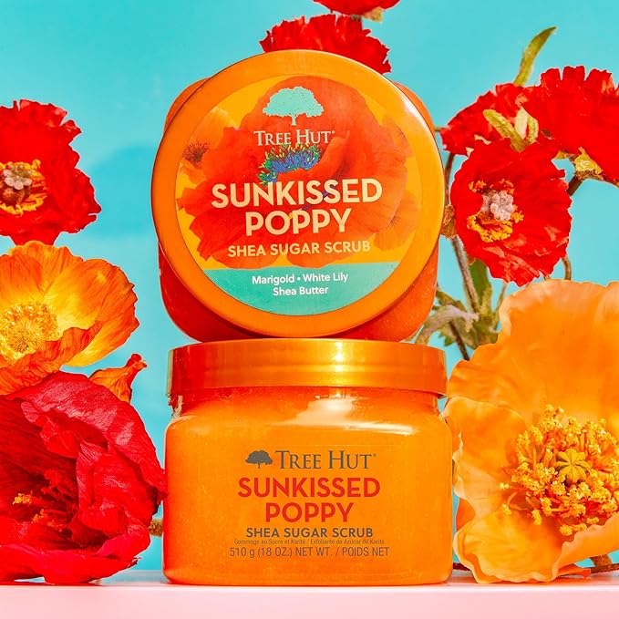Tree Hut Sunkissed Poppy Shea Sugar Scrub | Exfoliating Body Scrub Removes Dead, Dry Skin for a Soft & Hydrated Feel | Nourishing Essential Body Care | 18 fl oz.-Velvo Beauty