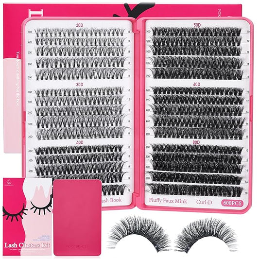 Lash Clusters 600PCS - Eyelash Clusters 20D+30D+40D+50D+60D+80D Wispy Individual Lashes D Curl Lash Extension 10-18MM Natural Lash Clusters DIY Cluster Eyelash Extensions for Beginners-Velvo Beauty