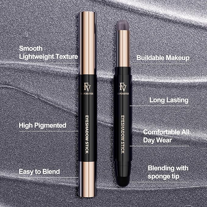 FV Cream Shimmer Eyeshadow Stick,Long Lasting & Waterproof, Multi-Use & High Pigment Eyeshadow Makeup Stick, Smoky Grey Shimmer-Velvo Beauty