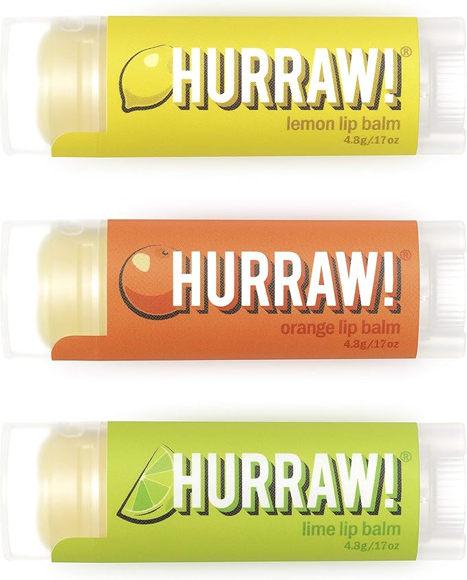 Hurraw! Lemon, Orange, Lime Lip Balms, 3 Pack Bundle: Organic, Certified Vegan, Cruelty and Gluten Free. Non-GMO, 100% Natural Ingredients. Bee, Shea, Soy and Palm Free. Made in USA-Velvo Beauty