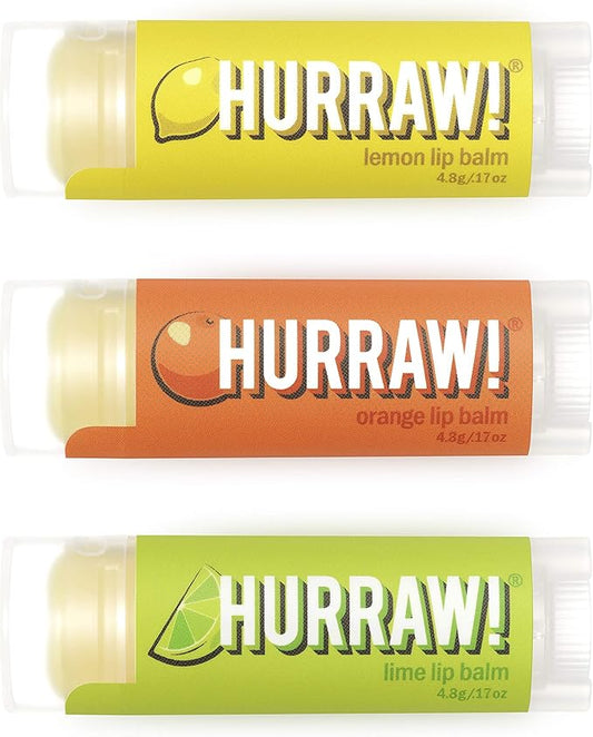 Hurraw! Lemon, Orange, Lime Lip Balms, 3 Pack Bundle: Organic, Certified Vegan, Cruelty and Gluten Free. Non-GMO, 100% Natural Ingredients. Bee, Shea, Soy and Palm Free. Made in USA-Velvo Beauty