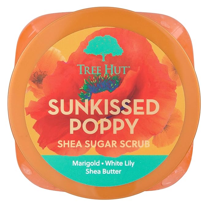 Tree Hut Sunkissed Poppy Shea Sugar Scrub | Exfoliating Body Scrub Removes Dead, Dry Skin for a Soft & Hydrated Feel | Nourishing Essential Body Care | 18 fl oz.-Velvo Beauty