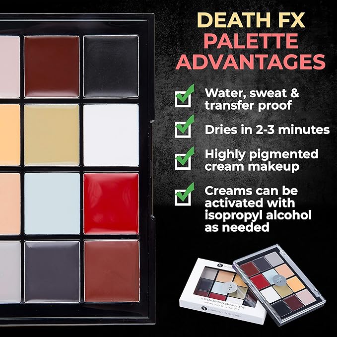 12-Color Death FX Cream Palette, Professional Quick Drying Waterproof SFX Makeup for the Stage, Film, Costumes, Cosplay, Halloween-Velvo Beauty