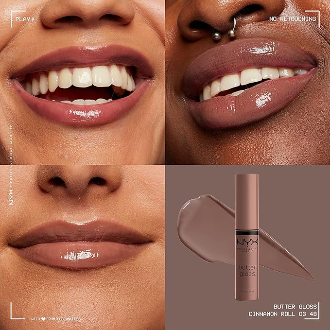 NYX PROFESSIONAL MAKEUP Butter Gloss Brown Sugar, Non-Sticky Lip Gloss - Cinnamon Roll (Grey Brown)-Velvo Beauty