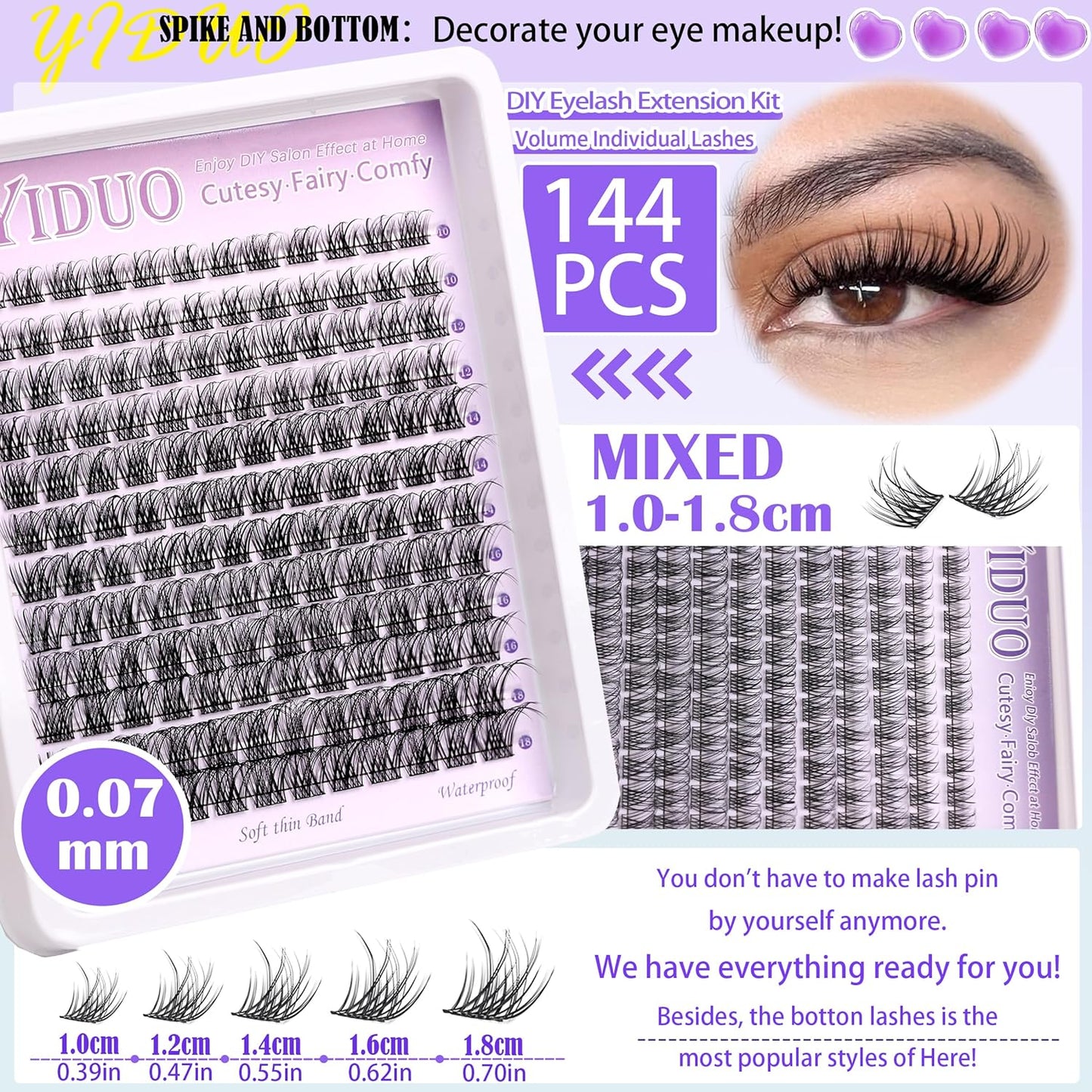 YlDUO Lashes Clusters Kit Gift Packs Natural False Eyelashes Extensions C/D Curl Wispy Individual Fake Eyelash, DIY Natural Extension Lash with Glue*2|Tweezers|Removers|Eyelash&Eyebrow Brush-Velvo Beauty