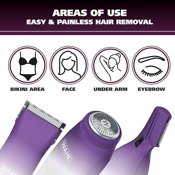 Wahl Pure Confidence Rechargeable Electric Trimmer, Shaver, & Detailer for Smooth Shaving & Trimming of The Face, Underarm, Eyebrows, & Bikini Areas – Model 9865-100-Velvo Beauty