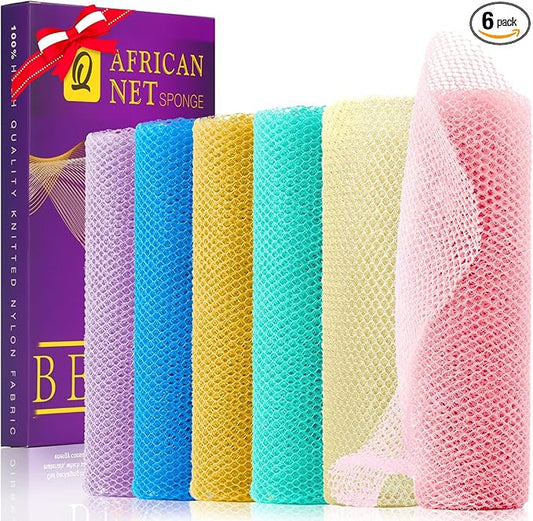 UJFQBH 6 Pieces African Net Sponge Long Bath Sponge Exfoliating Shower Body Scrubber for Daily Use, Terrific for Smoother Skin - Back Scrubber for a Refreshing Experience (Purple - Orange)-Velvo Beauty