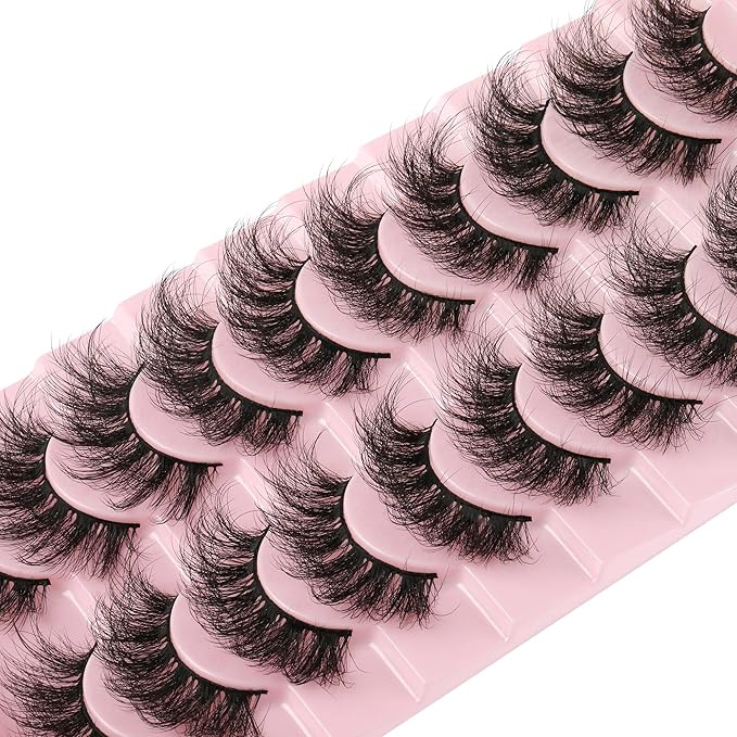 FANXITON Mink Lashes False Eyelashes Dramatic Full Mink Lashes Wispy 19 MM Natural Look 3D Fake Eyelashes 10 Pairs Pack-Velvo Beauty