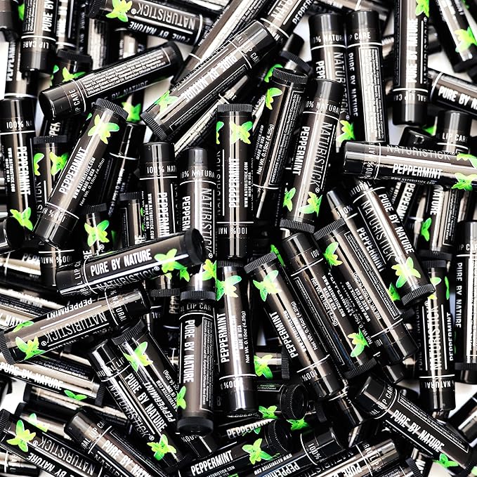 150-Pack Lip Balm in Bulk by Naturistick. Peppermint Scent in Classic Black Tubes. 100% Natural Ingredients. Best Beeswax Chapstick for Dry, Chapped Lips. Made in USA-Velvo Beauty