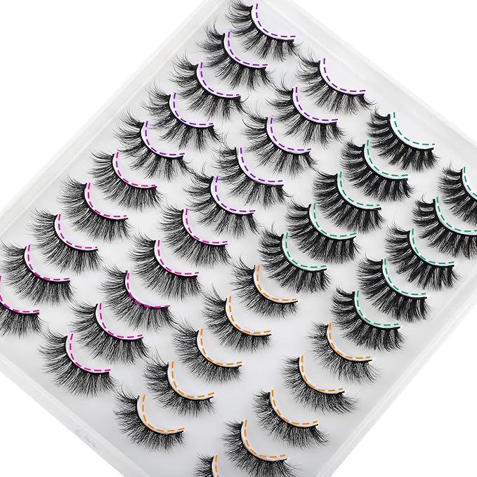 JIMIRE 20 Pairs False Eyelashes 4 Styles Mink Eyelashes Fluffy Pack 3D Volume Faux Mink Cat Eye Lashes Pack-Velvo Beauty