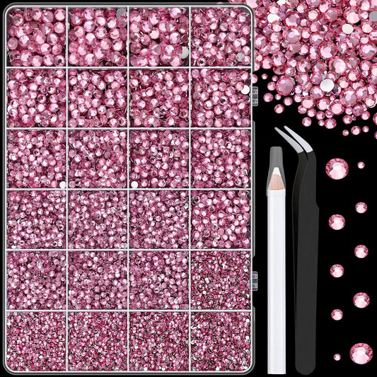 25000Pcs Resin Rhinestones with Tweezers for Crafting, Dark Pink 2-6mm Mixed Sizes Non Hotfix Flatback Gems, Bedazzling Crystal for DIY Craft Clothing Mugs Tumblers Shoes Fabric Decor Nail Art-Velvo Beauty