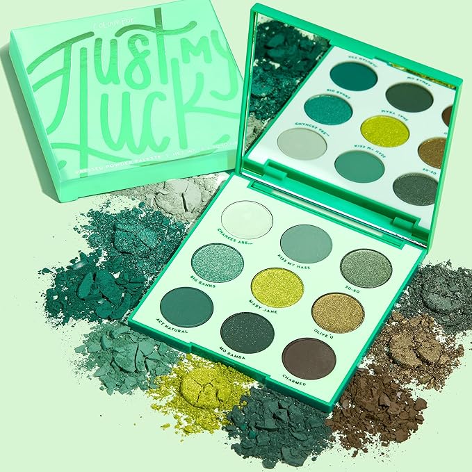 Colourpop Just My Luck Green Eyeshadow Palette - Green & Neutral Eyeshadow Palette with Matte & Metallic Finishes - High-Pigment Eye Makeup with a Long-Wearing Formula (0.3 oz)-Velvo Beauty