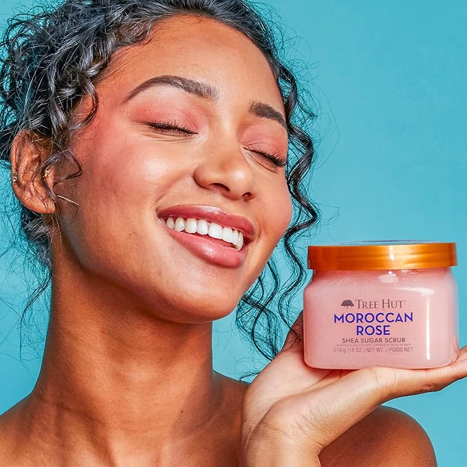 Tree Hut Shea Sugar Scrub - Moroccan Rose - 18 oz - Exfoliating Body Scrub for Smooth, Glowing Skin - Made with Real Sugar and Shea Butter-Velvo Beauty