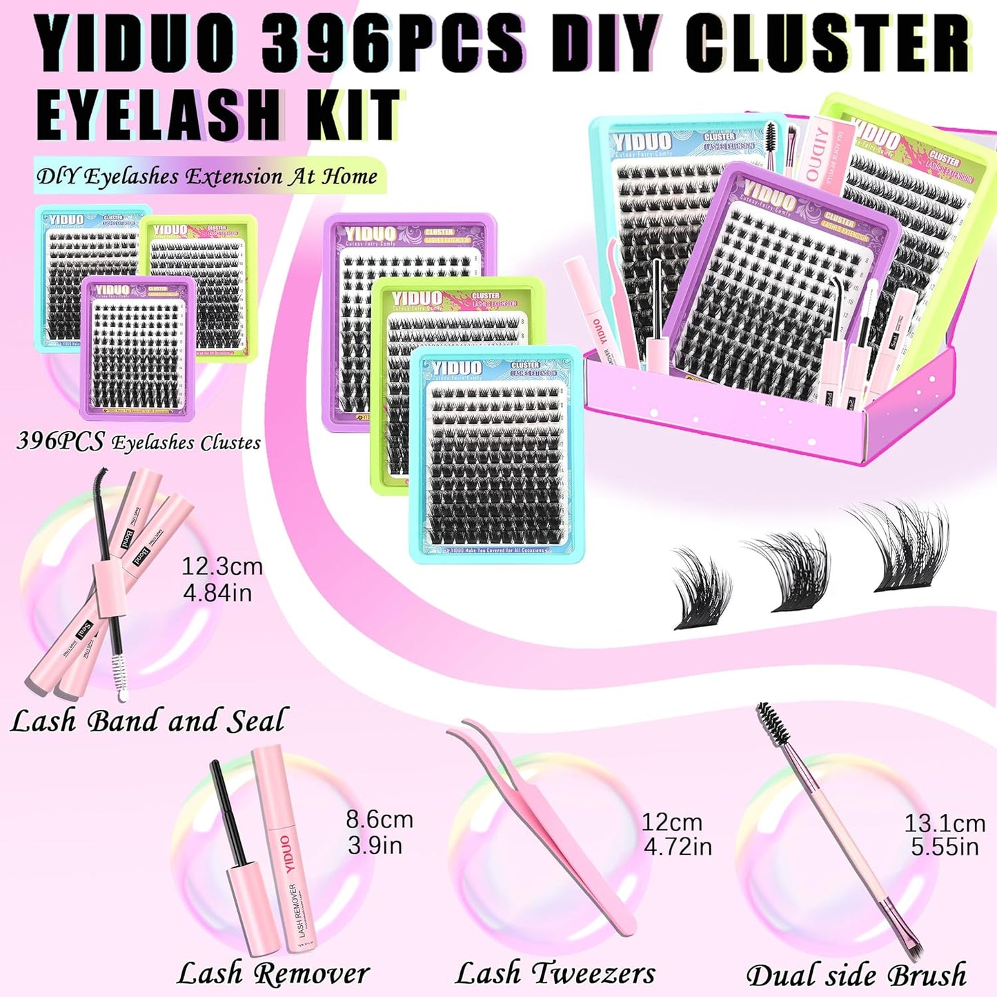 3 Styles Lash Clusters Kit Bulk Packs with 2×Bond&Seal Volume/Manga/ultra/Dramatic Eyelash Extensions 8-18mm lashes Clusters Kit Wispy D Curl Individual Fake Eyelashes Kit DIY at Home Easily-Velvo Beauty
