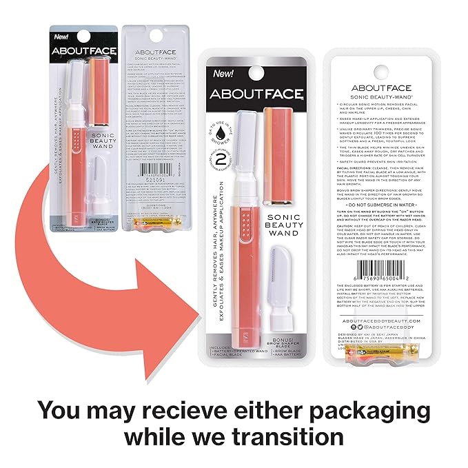 About Face Sonic Beauty Wand - Electric Facial Hair Remover and Bonus Eyebrow Shaper, Ideal for Shaving, Exfoliating and Brow Shaping, Epilator for Men & Women-Velvo Beauty