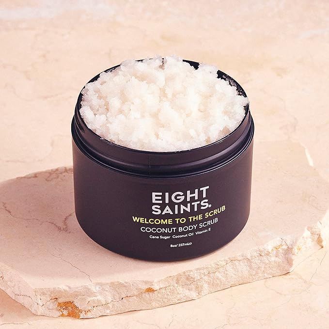 Eight Saints Welcome to the Scrub Coconut Body Scrub, Natural and Organic Exfoliating Sugar Scrub for Acne, Cellulite, Deep Cleansing, Scars, Wrinkles, Exfoliate and Moisturize Skin, 8 Ounces-Velvo Beauty