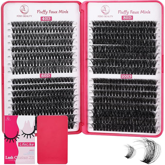 Lash Clusters 640PCS - Natural Fluffy Lash Clusters 40D+60D+80D+100D Fluffy Wispy Lash Clusters D Curl Lash Extension 11-18MM Individual Lash Clusters Cluster Eyelash Extensions for Beginners-Velvo Beauty