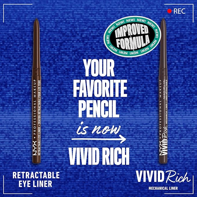 NYX PROFESSIONAL MAKEUP Vivid Rich Mechanical Eye Pencil, Vivid Rich Mechanical, Creamy Retractable Eyeliner - Smokin Topaz, Brown Eyeliner-Velvo Beauty