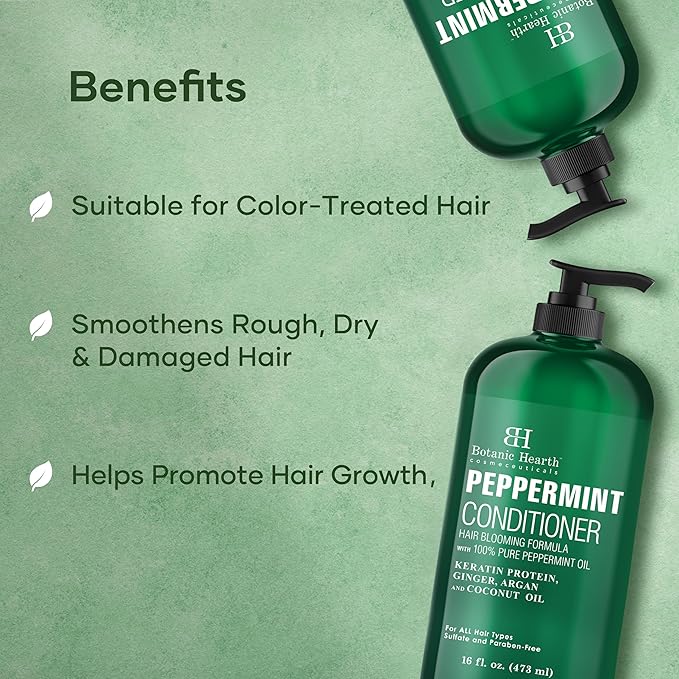 Botanic Hearth Peppermint Hair Conditioner | Hair Conditioner For Dry Damaged And Color Treated Hair | Volumizing Conditioner For Fine & Thin Hair | Paraben & Sulfate Free | Men & Women | 16 Fl Oz-Velvo Beauty