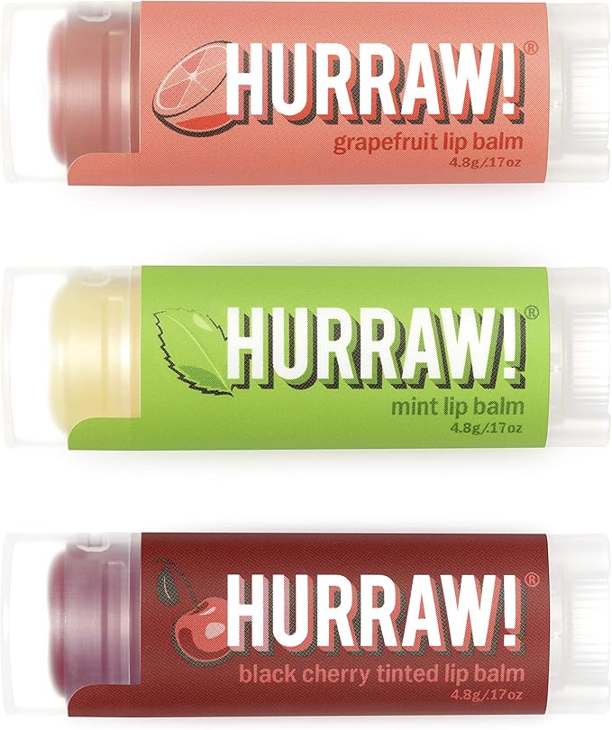 Hurraw! Grapefruit, Mint, Black Cherry Tinted Lip Balms, 3 Pack Bundle: Organic, Certified Vegan, Cruelty and Gluten Free. Non-GMO, 100% Natural. Bee, Shea, Soy & Palm Free. Made in USA-Velvo Beauty