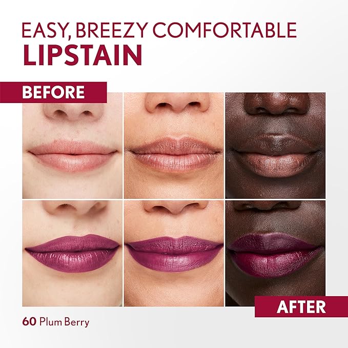 COVERGIRL Outlast, 60 Plum Berry, Lipstain, Smooth Application, Precise Pen-Like Tip, Transfer-Proof, Satin Stained Finish, Vegan Formula, 0.06oz-Velvo Beauty