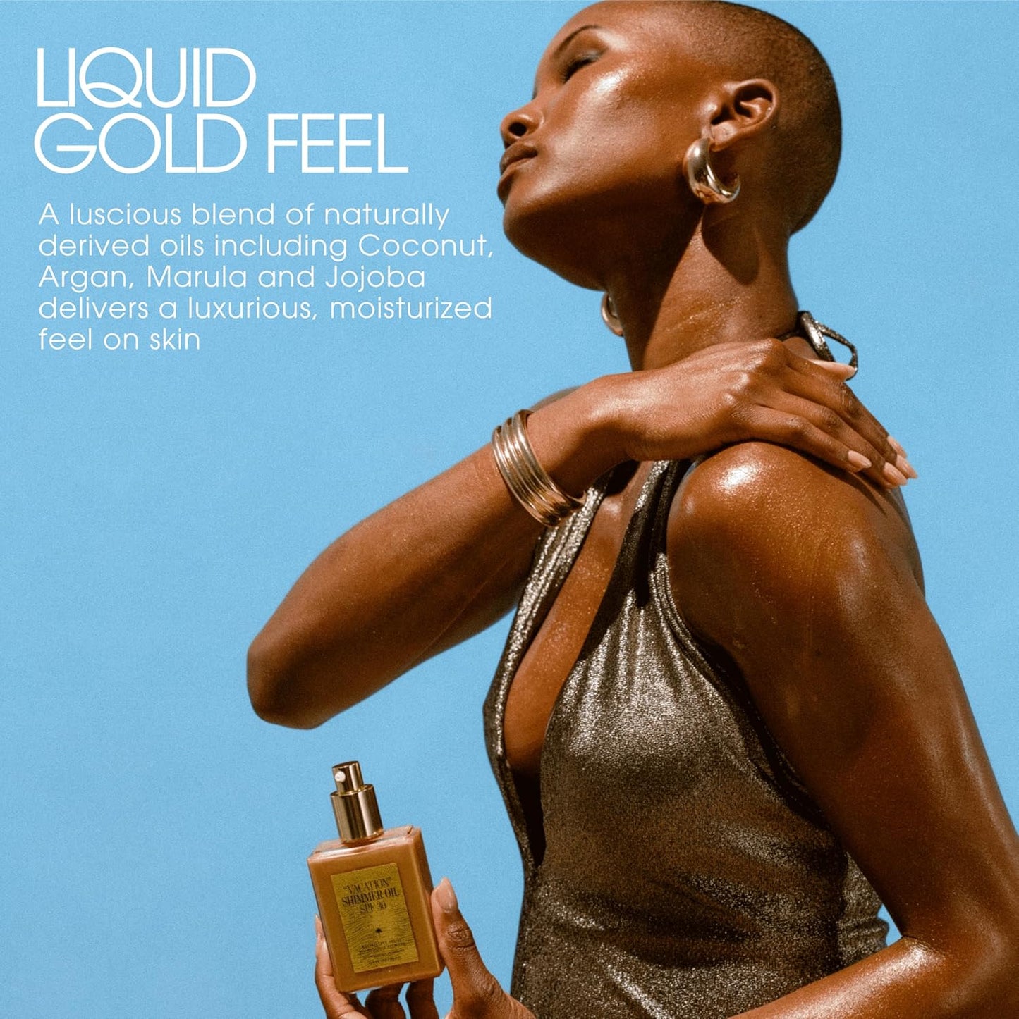 "VACATION" Shimmer Oil SPF 30 by Vacation, Shimmering Body Sunscreen, Water-Resistant, Enhances All Skin Tones, Dermatologist-Tested, Vegan, Travel Size, 2.9 Fl. Oz.-Velvo Beauty