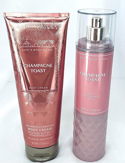 Bath and Body Works - Champagne Toast - Fine Fragrance Mist and Ultra Shea Body Cream - Full Size –2019-Velvo Beauty