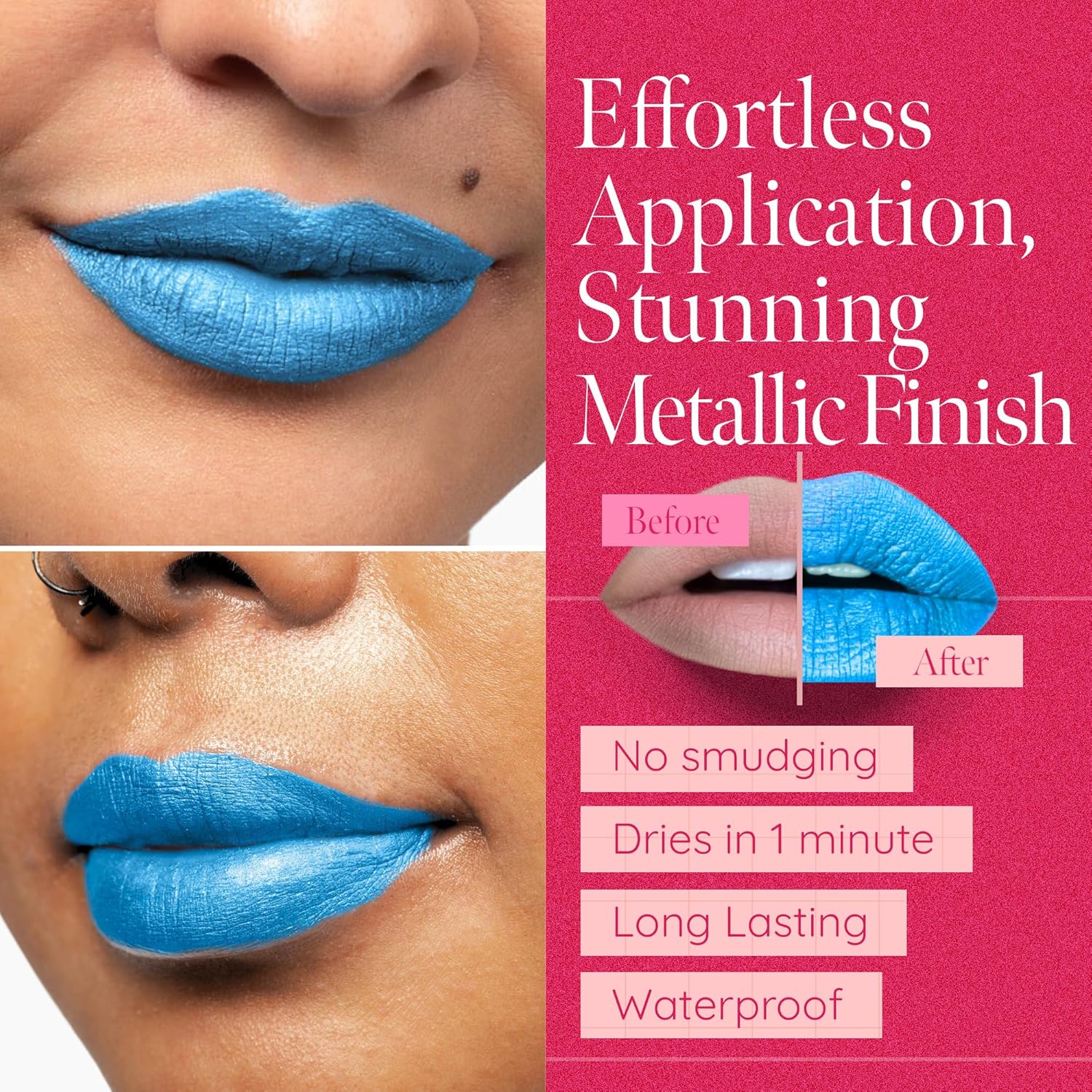 Aromi Bright Blue Metallic Liquid Lipstick | Sparkly Sky Lip Color with Shimmery Finish, Vegan Makeup, Cruelty-free, Long-lasting (Snow Queen)-Velvo Beauty
