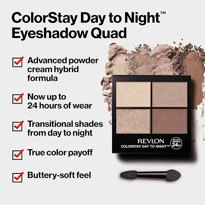 REVLON ColorStay Day to Night Eyeshadow Quad, Longwear Shadow Palette with Transitional Shades and Buttery Soft Feel, Crease & Smudge Proof, 575 Exquisite, 0.16 oz-Velvo Beauty