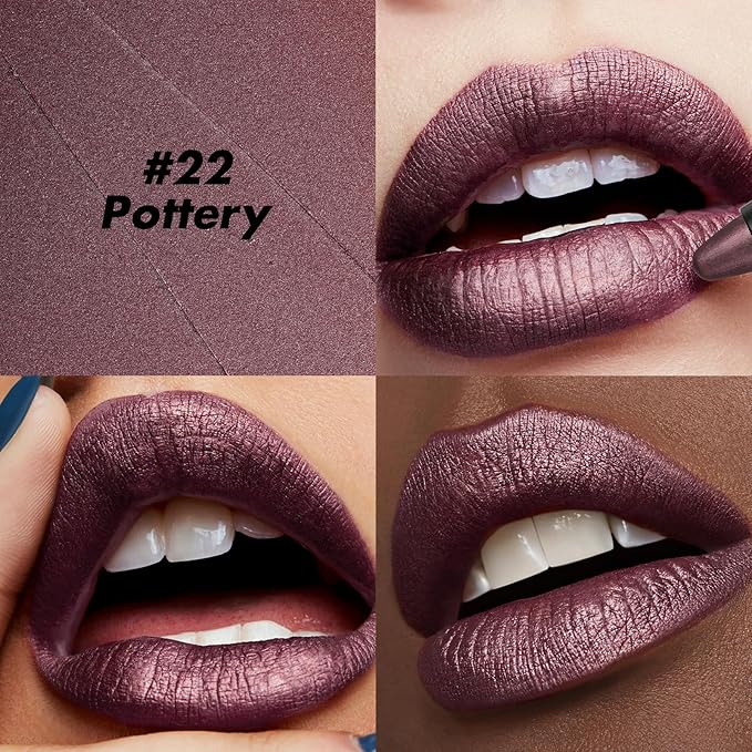 FOCALLURE Ultra Chic Metallic Lipstick,Rich Vitamin E Lip Crayon,Lightweight Shinning Color without Drying or Fading,Long Lasting Lips Makeup,#22 Pottery-Velvo Beauty