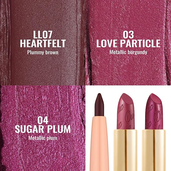 Oulac Red Lipstick & Lipliner Set High Impact Lipcolor with Moisturizing Formula, Vegan Beauty, Full-Coverage Lip Color, Gift Lipstick for Women, 4.3g X 3PCS, LL07+03+04-Velvo Beauty