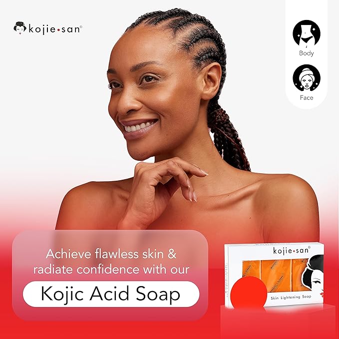 Kojie San Face & Body Shower Set - The Original Kojic Acid Soap, Dark Spot Remover Bar Soap with Coconut & Tea Tree Oil – 65g x 8 Bars with Leafa Soap Net, Brush and Soap Dish-Velvo Beauty