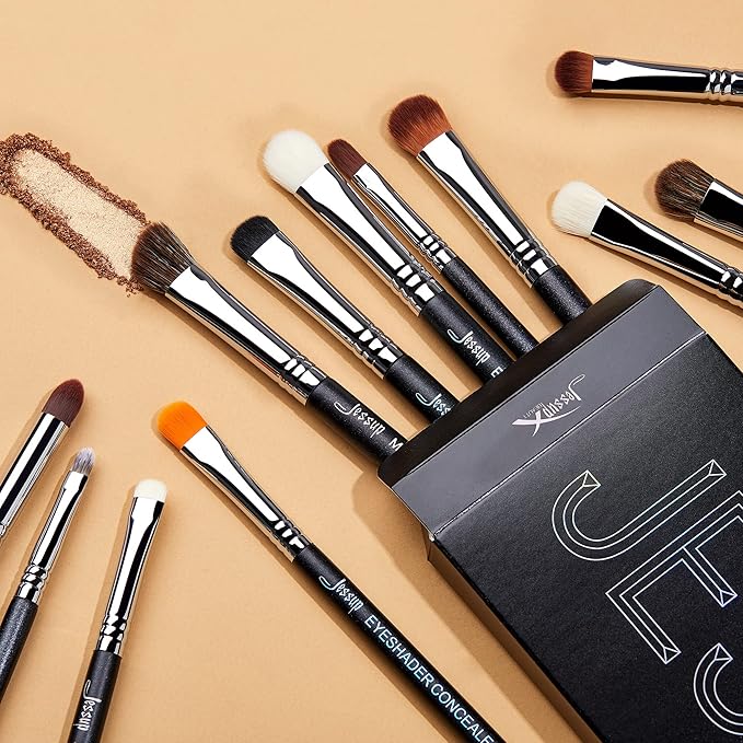 Jessup Eyeshadow Brush Set 12pcs Eye Makeup Brushes Set Professional Premium Sythetic Eye Shadow Blending Smoky Shader Concealer Brush Black T339-Velvo Beauty