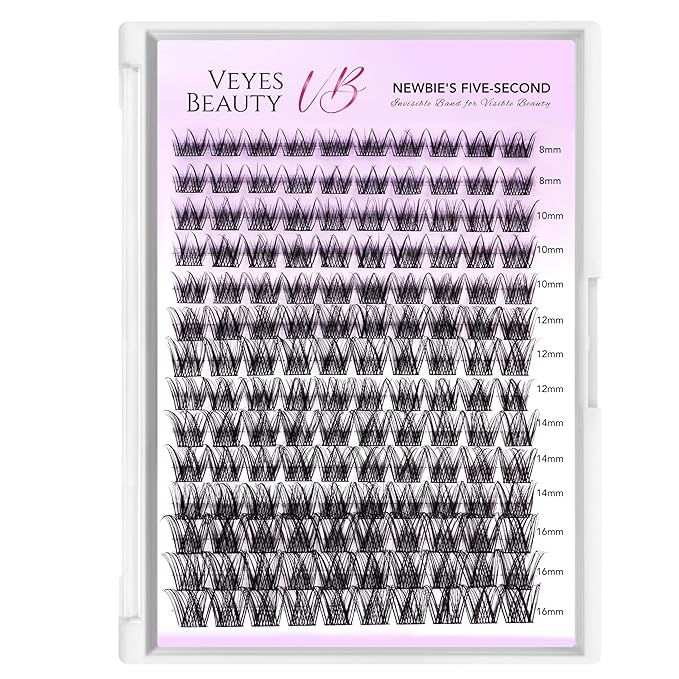 VEYESBEAUTY Lash Clusters Individual Eyelash Extensions Thin & Invisible Band DIY False Eyelashes for Self-application Newbie's Five-Second Series Wispy Lash Tray, LuxeBold 8-16mm Mixed Length-Velvo Beauty