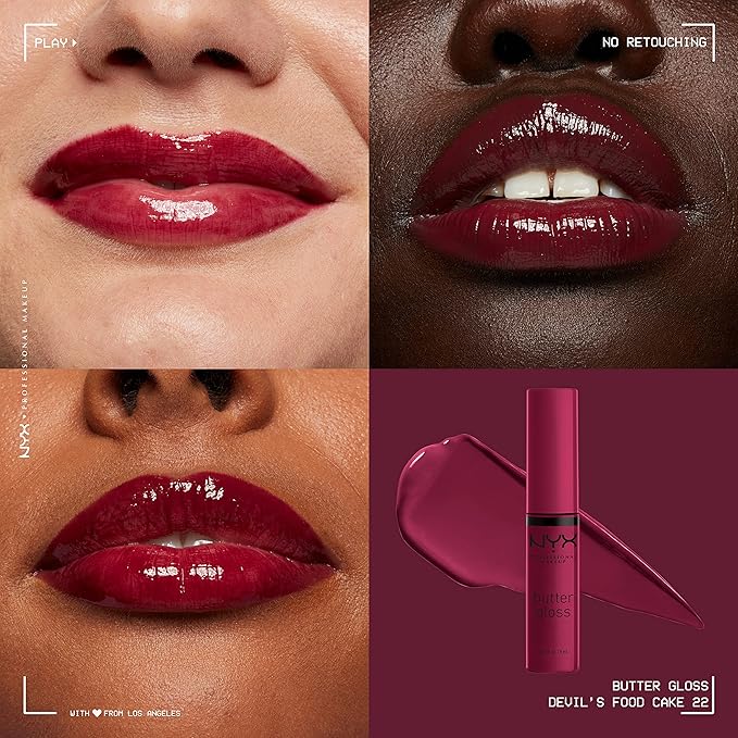 NYX PROFESSIONAL MAKEUP Butter Gloss, Non-Sticky Lip Gloss - Devil's Food Cake (Deep Plum)-Velvo Beauty