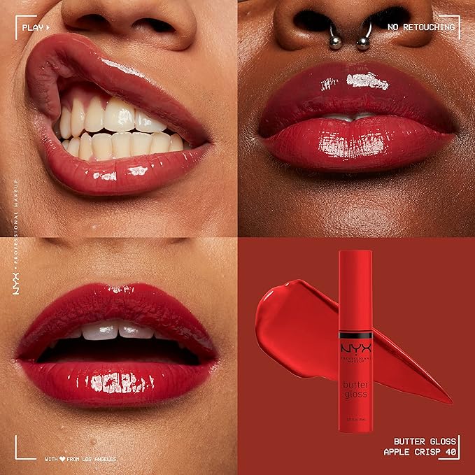 NYX PROFESSIONAL MAKEUP Butter Gloss, Non-Sticky Lip Gloss - Apple Crisp (Modern Red)-Velvo Beauty