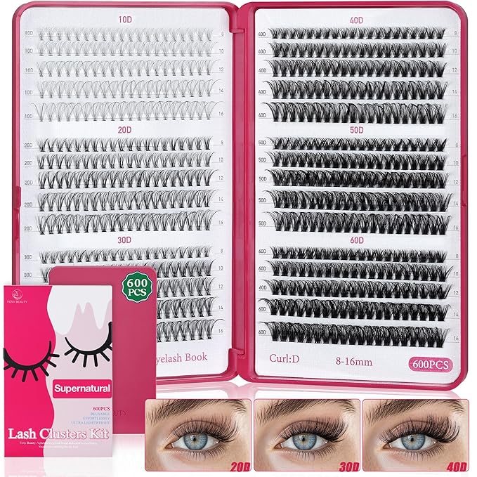 Bombshell SE Lash Clusters 600PCS Lashes - Lash Clusters 10D 20D 30D+40D50D60D Individual Lashes Clusters D Curl Lash Extension 8-16MM Eyelash Clusters DIY Cluster Eyelash Extensions for Beginners-Velvo Beauty